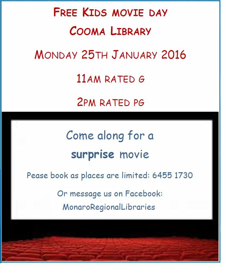 cooma library kids movie day 25 jan 16