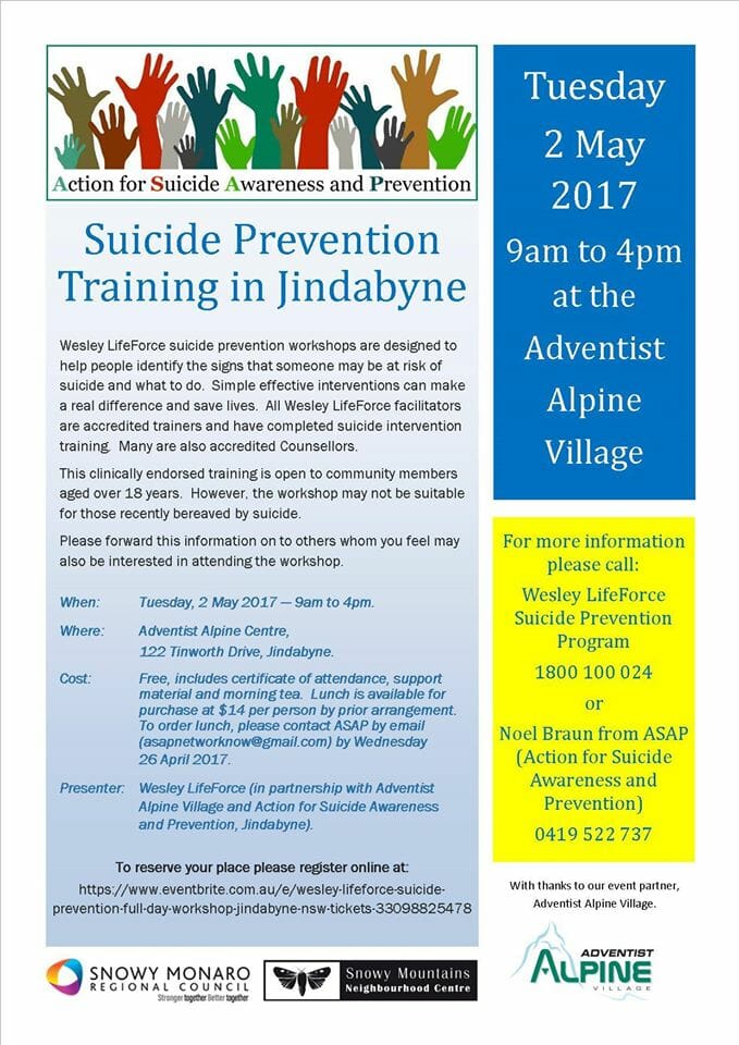 Action for Suicide Awareness and Prevention - Jindabyne - Visit Cooma