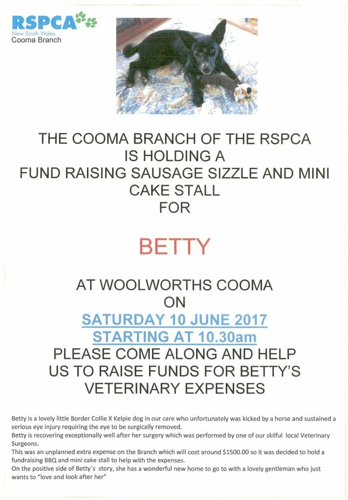 RSPCA Sausage Sizzle Fundraising for Betty Visit Cooma