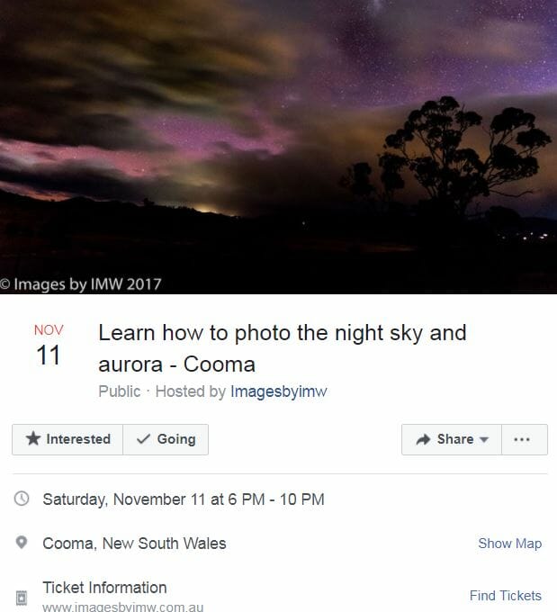 Photograph the Night Sky Predict Aurora Cooma November 2017