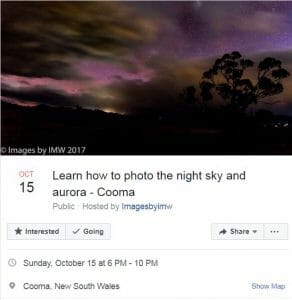 Photograph night sky aurora cooma October