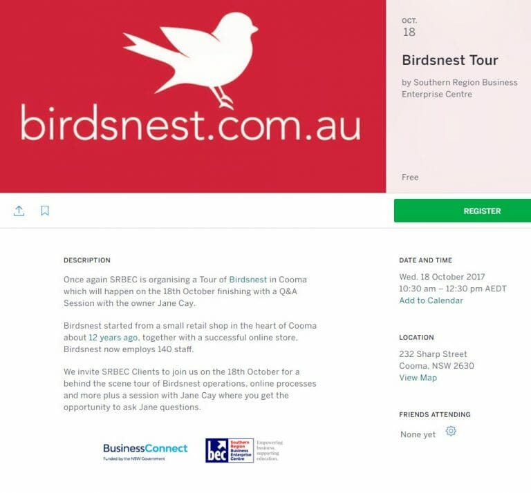 Tour Birdsnest and meet owner Jane Cay – hosted by Southern Region Business Enterprise Centre