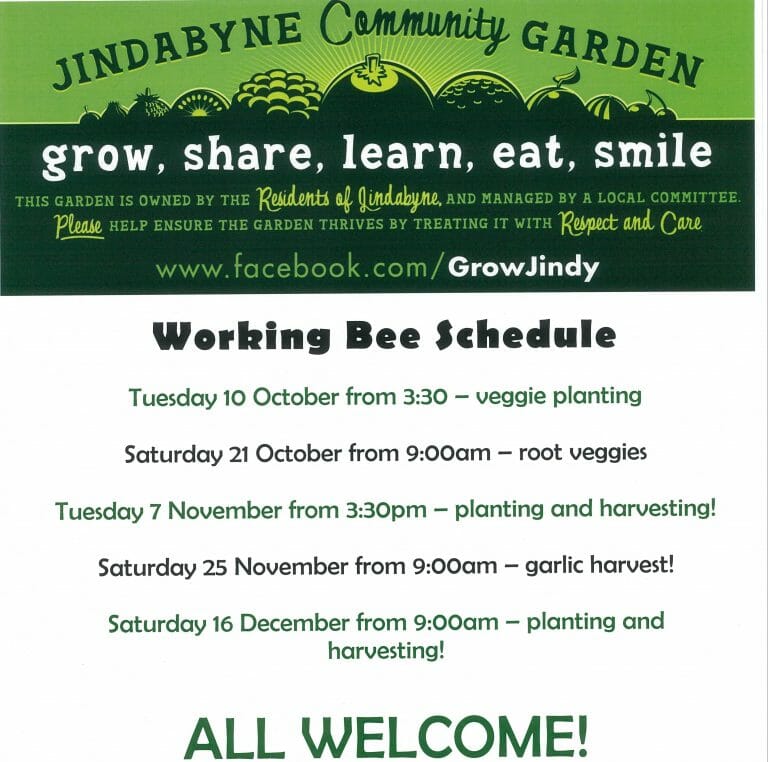 Jindabyne Community Garden – Working Bee Schedule