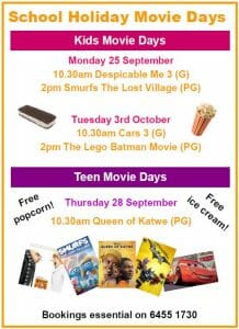 School Holiday Movie Days Cooma Library