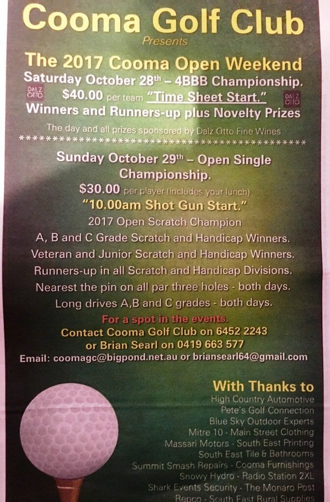 Cooma Golf Club The 2017 Cooma Open weekend