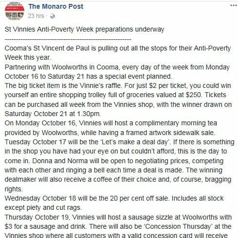 St Vincent de Paul (Vinnies) Anti-Poverty Week