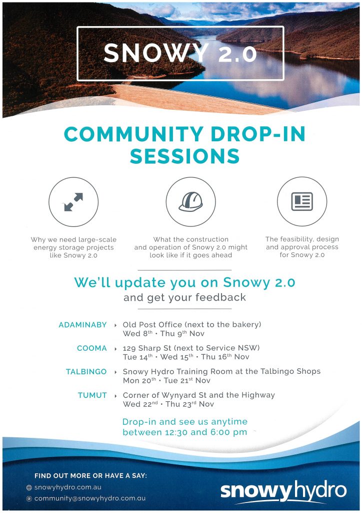 Community Drop-in Sessions Snowy 2.0 Snowy Hydro