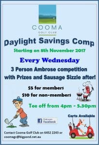 Daylight Savings weekly golf competition Cooma