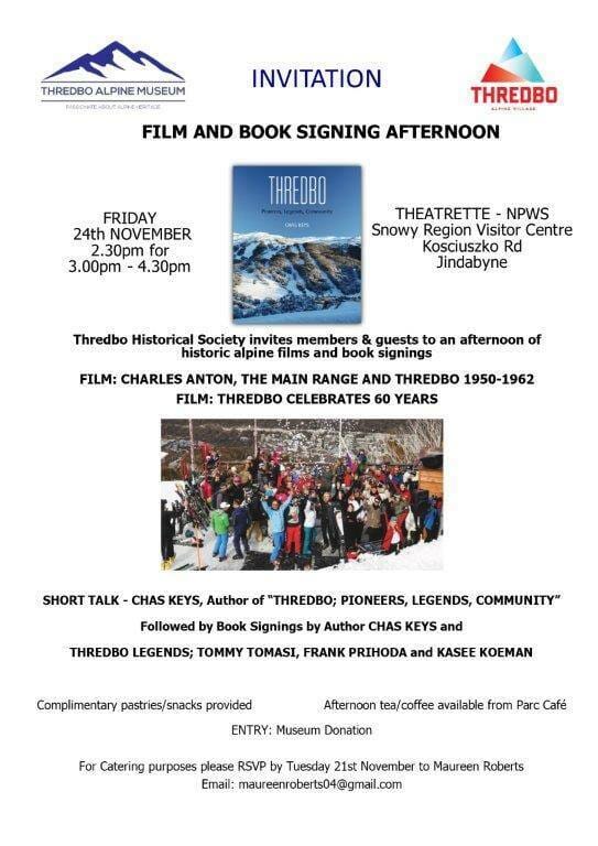 Thredbo Historical Society, Film and Book Signing Afternoon – NPWS Visitor Centre Theatrette
