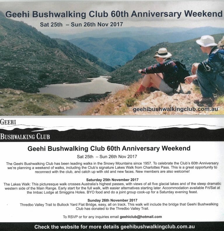 Geehi Bushwalking Club 60th Anniversary Weekend