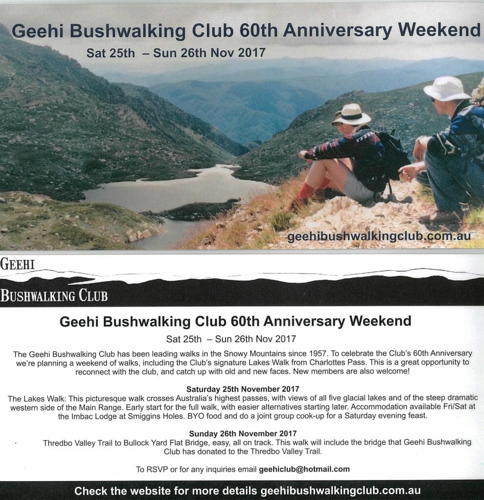 Geehi Bushwalking Club 60th Anniversary 2017