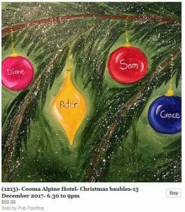Pub Painting Christmas Baubles December Alpine Hotel