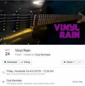 Vinyl Rain at Club Bombala Mums Night Out SIDS fundraiser