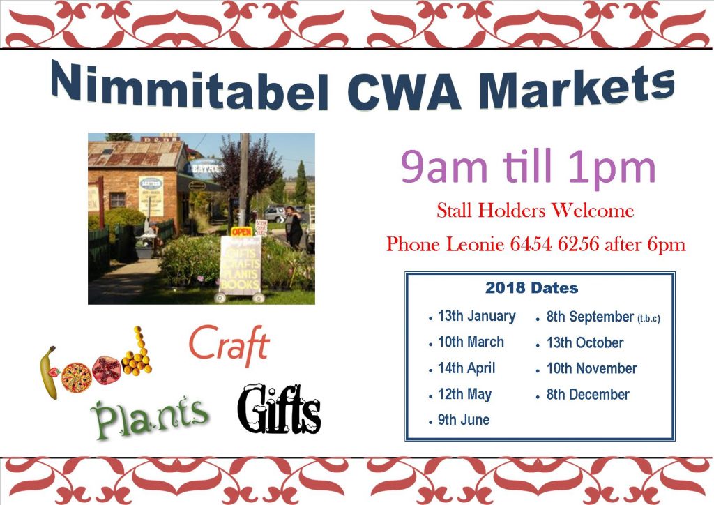 Nimmitabel CWA Village Markets 2nd Sat