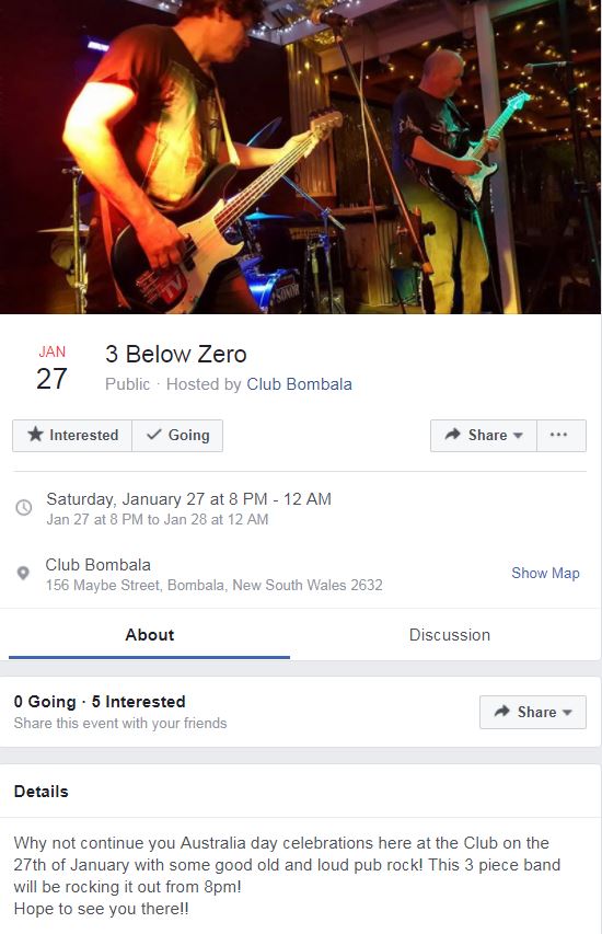 3 Below Zero performing at Club Bombala