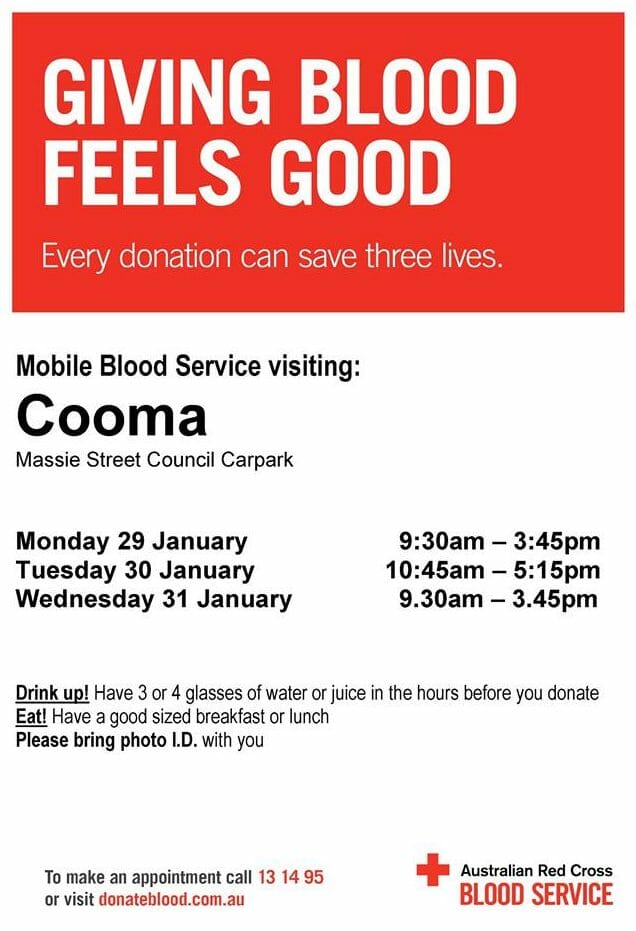 Giving Blood Feels Good – Mobile Blood Service visits Cooma