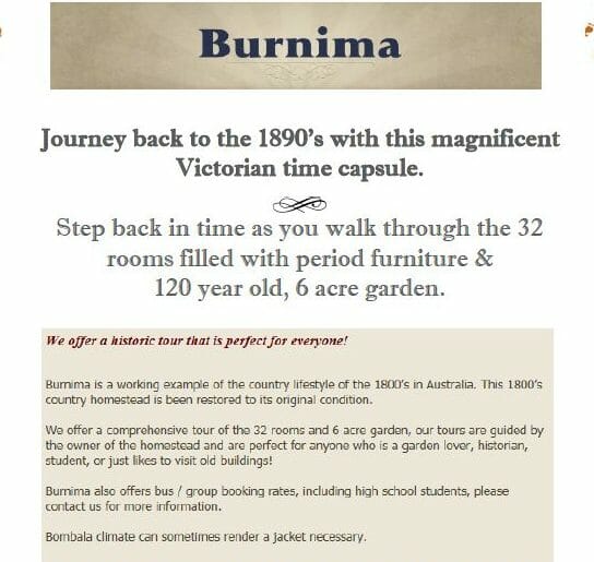 Historic Burnima Homestead Tour – Last Chance to take a Tour until Spring