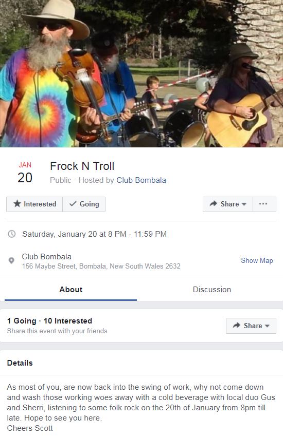 Frock N Troll Club Bombala Folk Rock Duo