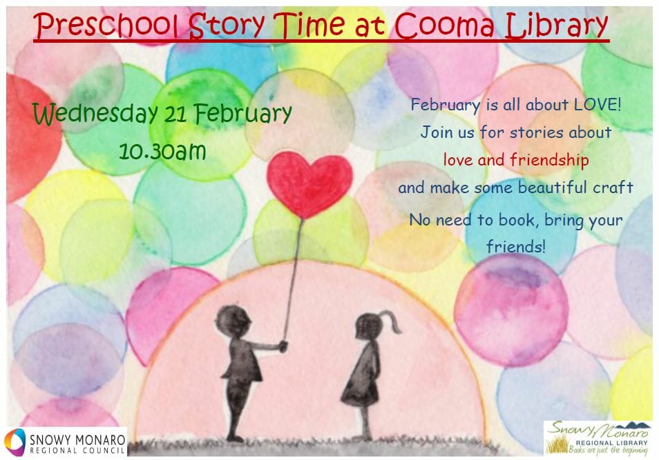 Preschool Story Time at Cooma Library LOVE and Friendship