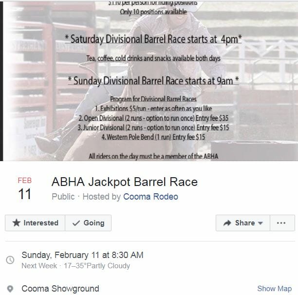 ABHA Jackpot Barrel Race – Cooma Showground