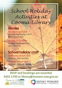 School Holiday Activities at Cooma Library 2018