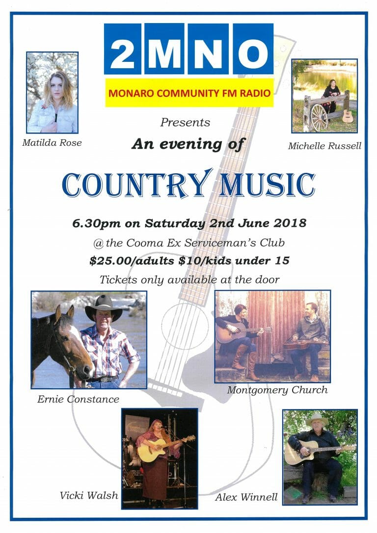 2mno Monaro Community FM Radio presents and evening of Country Music