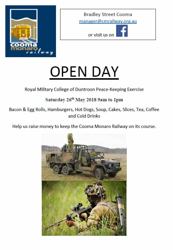Cooma Monaro Railway Open Day and Military Peace Keeping Exercise