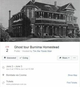 Ghost Tour Burnima Homestead