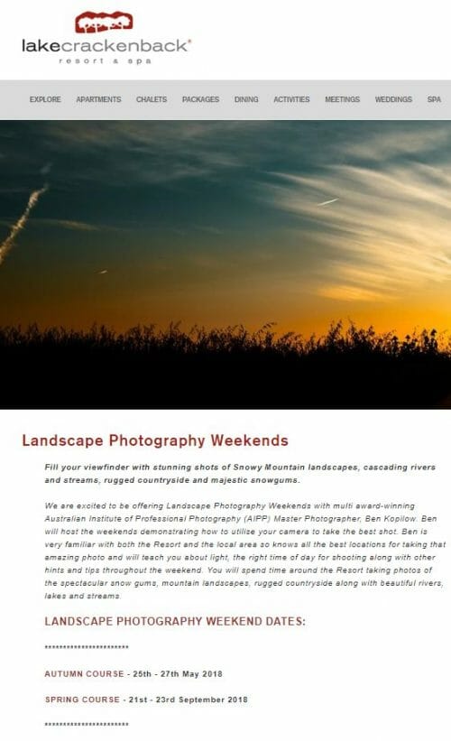 Landscape Photography Weekend Lake Crackenback Resort Visit Cooma