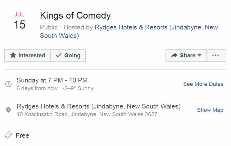 Kings of Comedy Rydges Hotel, Jindabyne