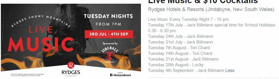 Live Music Rydges Jindabyne Snowy Mountains
