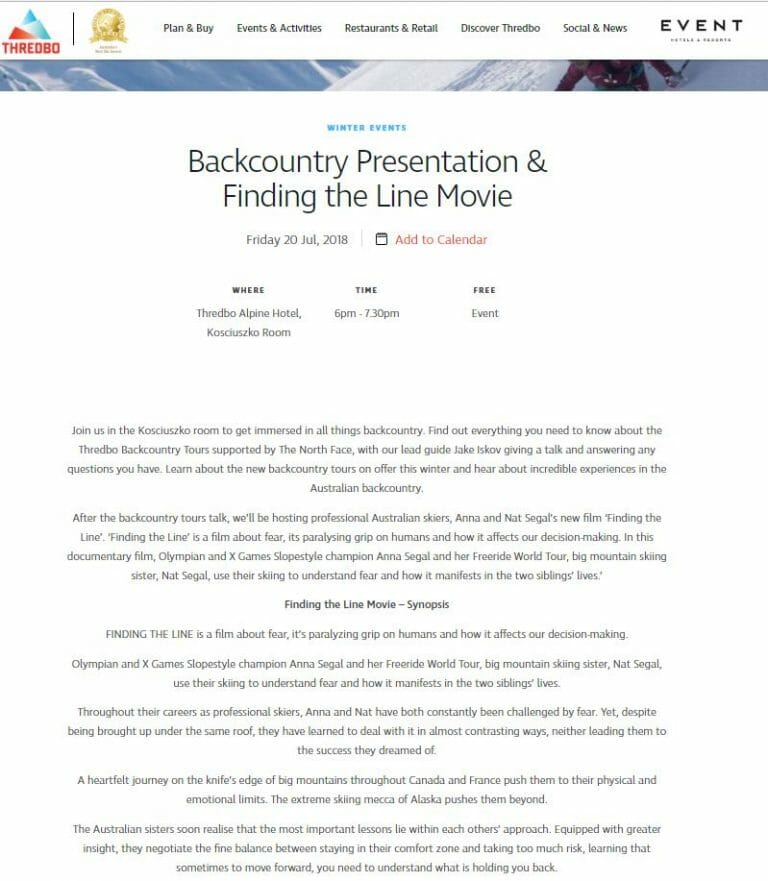 Backcountry Presentation & Finding the Line Movie – Thredbo