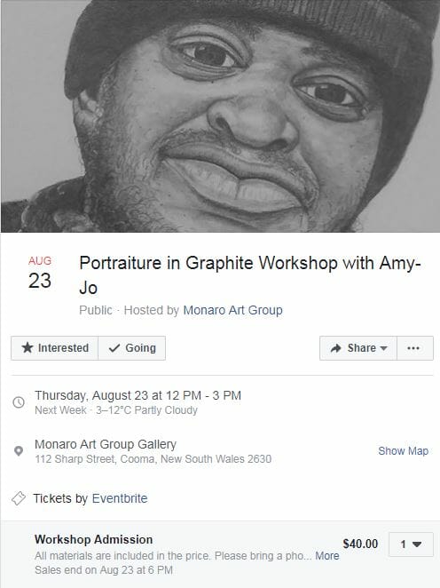 Portraiture in Graphite workshop with Amy-Jo at the Monaro Art Group Gallery, Cooma