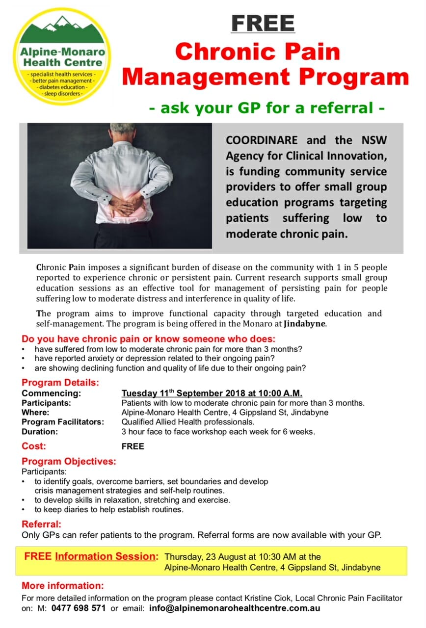 Free Chronic Pain Management Program INFO SESSION Visit Cooma