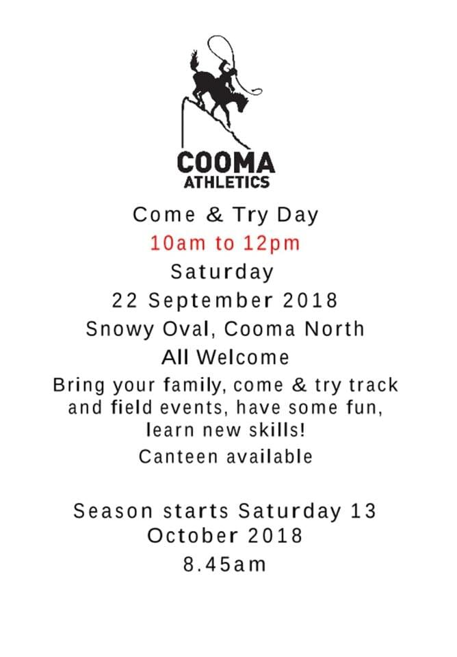 Cooma Athletics ‘Come & Try’ Day