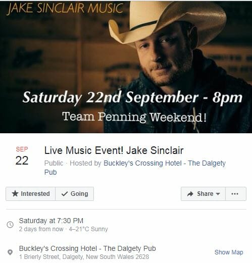 Live Music: Jake Sinclair – Buckley’s Crossing Hotel Dalgety