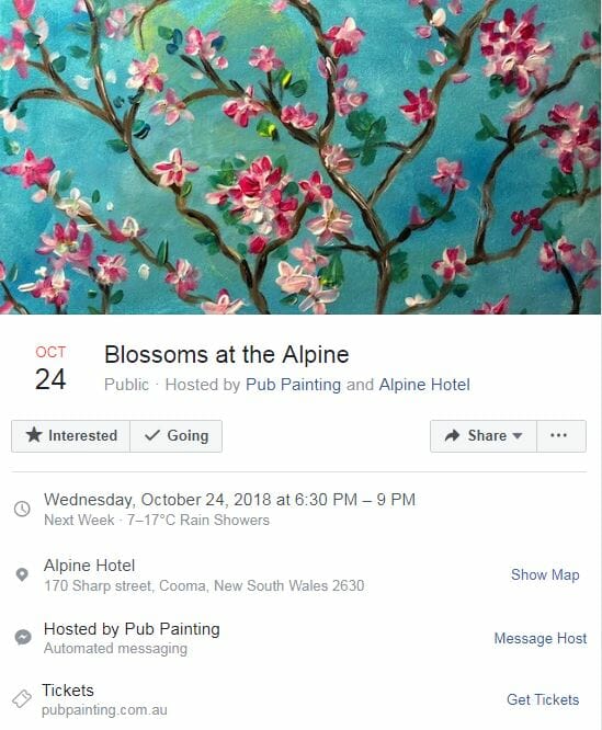 Blossoms Pub Painting at Alpine Hotel – fundraiser Cooma North Preschool