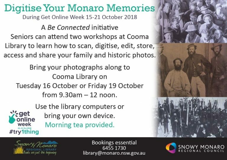 Digitise Your Monaro Memories, Seniors Workshop – Cooma Library