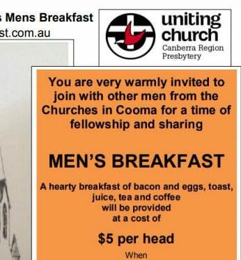 Men’s Breakfast December with with women invited- Cooma Combined Churches