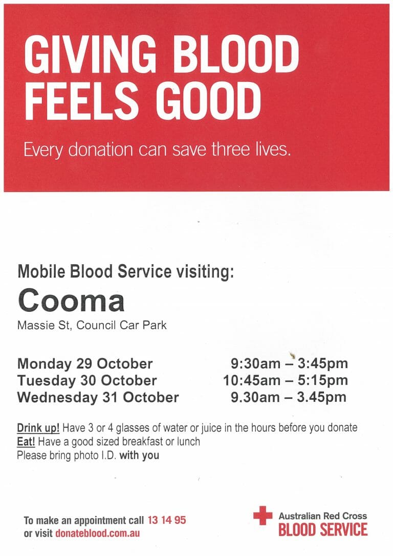 Mobile Blood Service visiting Cooma – Massie Street car park