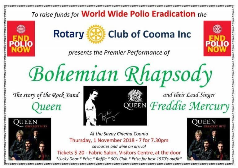 Rotary Club of Cooma presents premier performance of: Bohemian Rhapsody