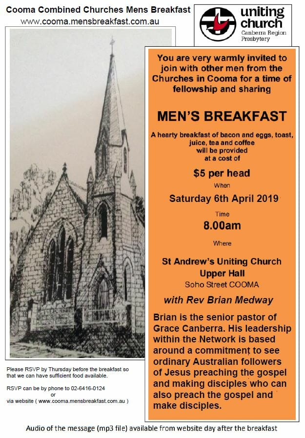 Cooma Men’s Breakfast with speaker Rev Brian Medway