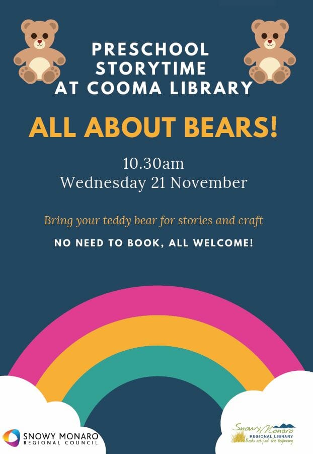 Preschool Storytime “All about Bears!” Cooma Library