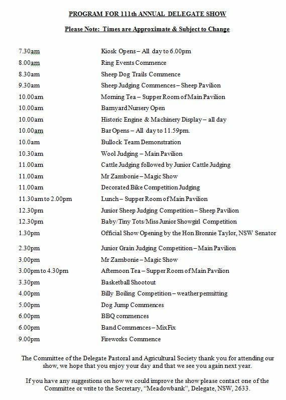 Delegate Show schedule