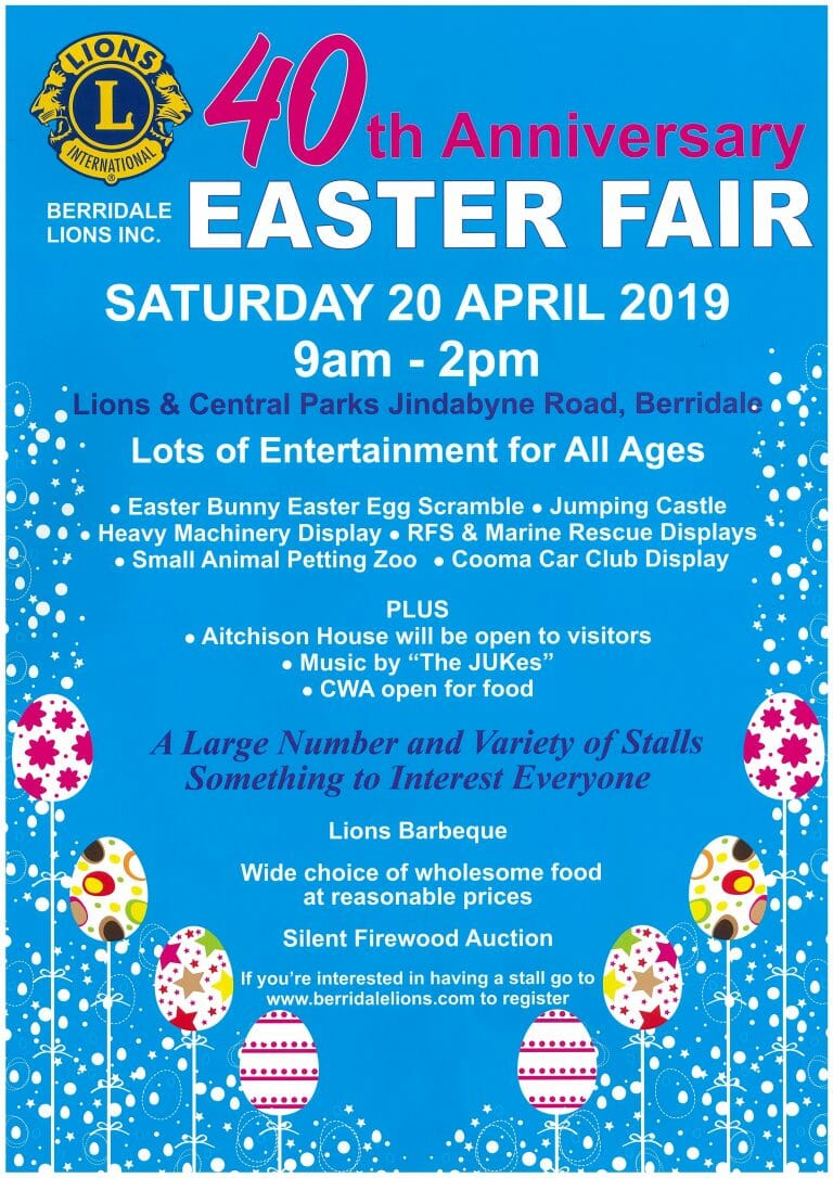 40th Anniversary Berridale Lions Easter Fair 2019