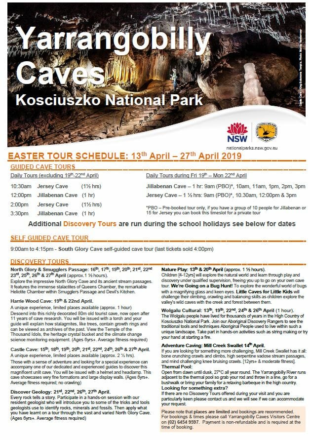 Yarrangobilly Caves Easter Tour Schedule