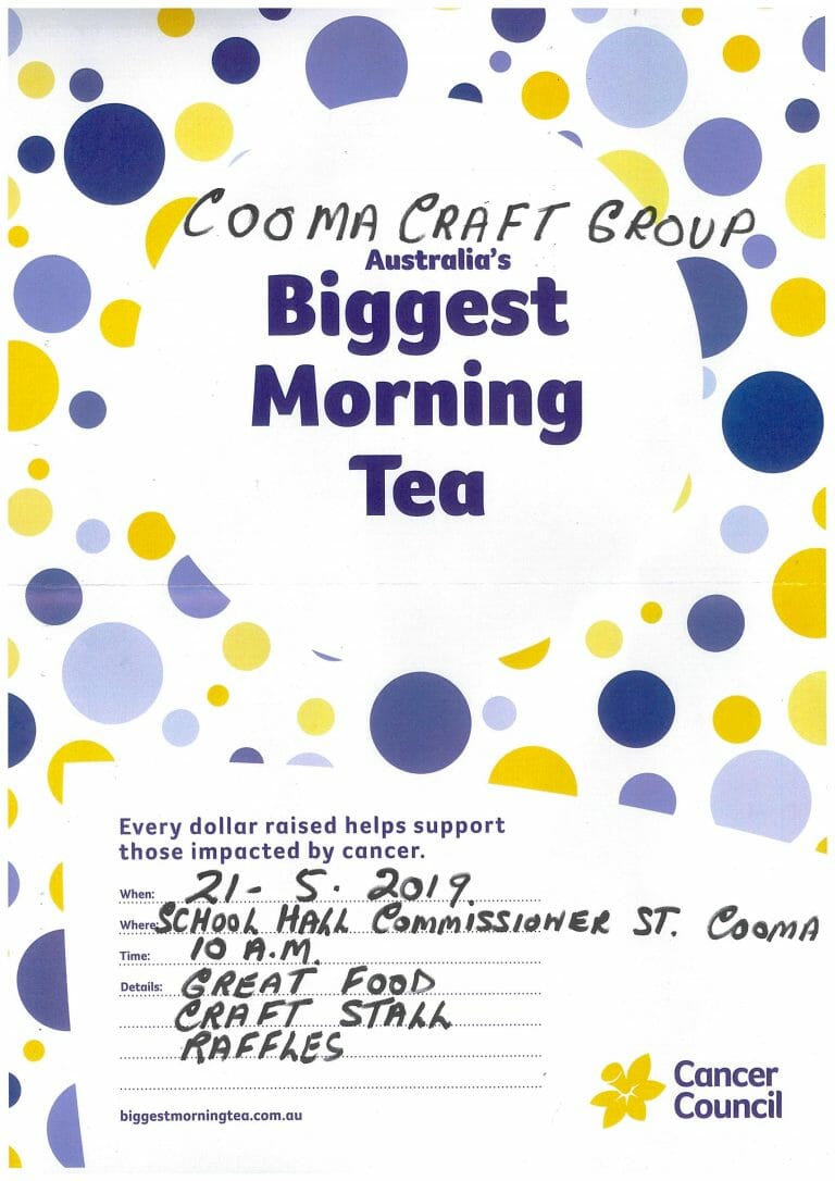 Australia’s Biggest Morning Tea: Great food, craft stall and raffles