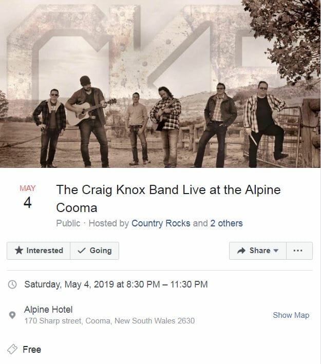 The Craig Knox band Country Rocks the Alpine Hotel