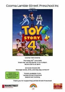 Toy Story 4 Lambie Street Cooma Preschool fundraiser