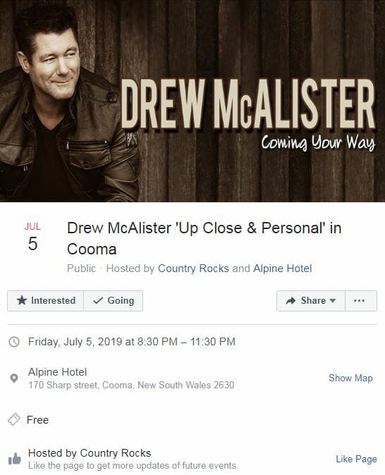 Drew McAlister ‘Up Close & Personal’ in Cooma